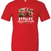 red 420 t-shirt featuring two elegant very old women with elegant hats, smoking marijuana and it says high standards