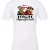 white 420 t-shirt featuring two elegant very old women with elegant hats, smoking marijuana and it says high standards