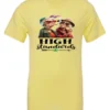 yellow 420 t-shirt featuring two elegant very old women with elegant hats, smoking marijuana and it says high standards
