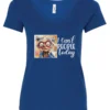blue funny sarcasm v-neck t-shirt featuring a woman with two hair buns, big eyes and red glasses, saying I can’t people today