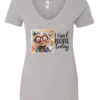 silver funny sarcasm v-neck t-shirt featuring a woman with two hair buns, big eyes and red glasses, saying I can’t people today