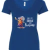 blue alcohol v-neck t-shirt featuring a drunk old laughing woman with glasses drinking a cocktail and it says I don’t get drunk, I get awesome