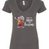 gray alcohol v-neck t-shirt featuring a drunk old laughing woman with glasses drinking a cocktail and it says I don’t get drunk, I get awesome