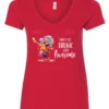 red alcohol v-neck t-shirt featuring a drunk old laughing woman with glasses drinking a cocktail and it says I don’t get drunk, I get awesome