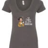 gray coffee quote v-neck t-shirt featuring a disheveled woman in pajamas with two cups of coffee it says I drink coffee for your protection