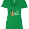 green coffee quote v-neck t-shirt featuring a disheveled woman in pajamas with two cups of coffee it says I drink coffee for your protection