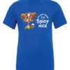 blue sarcastic t-shirt featuring a rasta woman with two orange dreadlock hair buns and green glasses holding a glass of liquor saying I'm not mean, I’m spicy nice