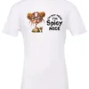 white sarcastic t-shirt featuring a rasta woman with two orange dreadlock hair buns and green glasses holding a glass of liquor saying I'm not mean, I’m spicy nice