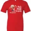 red funny alcohol t-shirt featuring a drunk grandma holding a glass of cocktail each hand and it says I make pour decisions