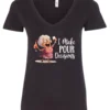 black funny alcohol v-neck t-shirt featuring a drunk grandma holding a glass of cocktail each hand and it says I make pour decisions