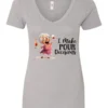 silver funny alcohol v-neck t-shirt featuring a drunk grandma holding a glass of cocktail each hand and it says I make pour decisions