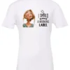 white humor t-shirt featuring a young blonde girl with an embarrassed face saying I should have a warning label