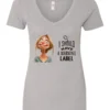 silver humor v-neck t-shirt featuring a young blonde girl with an embarrassed face saying I should have a warning label