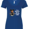 blue sarcastic quote v-neck t-shirt featuring a young black girl with two hair buns, and mad face saying it’s a beautiful day to leave me alone