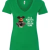 green sarcastic quote v-neck t-shirt featuring a young black girl with two hair buns, and mad face saying it’s a beautiful day to leave me alone