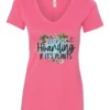 pink plant lover v-neck tshirt with the quote it’s not hoarding if it's plants