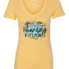 yellow plant lover v-neck tshirt with the quote it’s not hoarding if it's plants