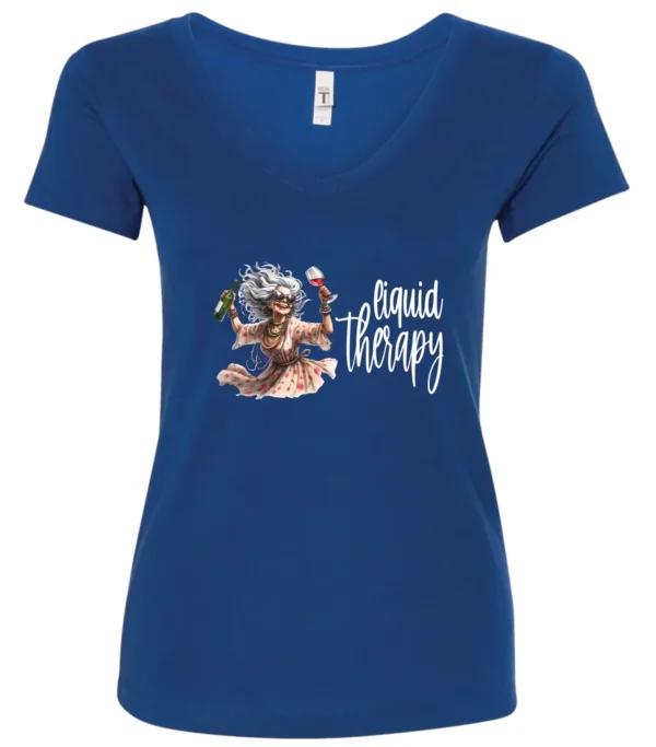 Liquid Therapy V-Neck T-Shirt Funny Wine Graphic Tee Viralfindings