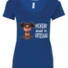 blue sarcastic graphic v-neck t-shirt featuring a young black girl with two hair buns, angry face and arms crossed saying Monday should be optional
