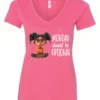 pink sarcastic graphic v-neck t-shirt featuring a young black girl with two hair buns, angry face and arms crossed saying Monday should be optional