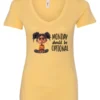 yellow sarcastic graphic v-neck t-shirt featuring a young black girl with two hair buns, angry face and arms crossed saying Monday should be optional