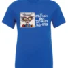 blue sarcastic humor t-shirt featuring a disheveled old woman, with a look of astonishment and red glasses saying my brain has too many tabs open