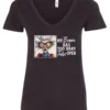 black sarcastic humor v-neck t-shirt featuring a disheveled old woman, with a look of astonishment and red glasses saying my brain has too many tabs open