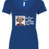 blue sarcastic humor v-neck t-shirt featuring a disheveled old woman, with a look of astonishment and red glasses saying my brain has too many tabs open