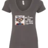 gray sarcastic humor v-neck t-shirt featuring a disheveled old woman, with a look of astonishment and red glasses saying my brain has too many tabs open