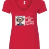 red sarcastic humor v-neck t-shirt featuring a disheveled old woman, with a look of astonishment and red glasses saying my brain has too many tabs open