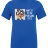 blue funny sarcastic t-shirt featuring an old woman with red lips, big black glasses and a charming face saying nicest mean person ever