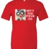 red funny sarcastic t-shirt featuring an old woman with red lips, big black glasses and a charming face saying nicest mean person ever