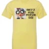 yellow funny sarcastic t-shirt featuring an old woman with red lips, big black glasses and a charming face saying nicest mean person ever