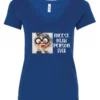blue funny sarcastic v-neck t-shirt featuring an old woman with red lips, big black glasses and a charming face saying nicest mean person ever