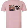 pink sarcastic coffee t-shirt featuring a disheveled woman with glasses and open mouth it says no talkie before coffee