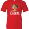 red sarcasm lover t-shirt featuring a young girl, with long brown hair and a face of contempt saying people, not a big fan