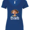 blue sarcasm lover v-neck t-shirt featuring a young girl, with long brown hair and a face of contempt saying people, not a big fan