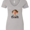 silver sarcasm lover v-neck t-shirt featuring a young girl, with long brown hair and a face of contempt saying people, not a big fan