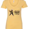 yellow marihuana v-neck t-shirt featuring a black old woman dancing and it says plant based life style