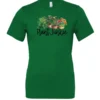 green funny plant lover t-shirt with three flower pots with the quote plant junkie