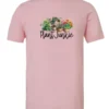 pink funny plant lover t-shirt with three flower pots with the quote plant junkie