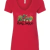 red funny plant lover v-neck t-shirt with three flower pots with the quote plant junkie