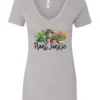 silver funny plant lover v-neck t-shirt with three flower pots with the quote plant junkie
