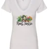 white funny plant lover v-neck t-shirt with three flower pots with the quote plant junkie