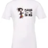 white funny sarcasm t-shirt featuring a woman who has just woken up in pajamas, disheveled, with a cup of coffee in her hand and screaming please don’t talk to me
