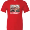 red funny mood t-shirt featuring an old woman with makeup, glasses, and white hair, saying seriously?