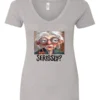 silver funny mood v-neck t-shirt featuring an old woman with makeup, glasses, and white hair, saying seriously?