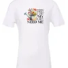 white garden humor t-shirt with a watering can used as a flower pot, it has many different flowers and a quote saying sorry i can't, my plants need me