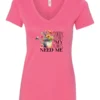 pink garden humor v-neck t-shirt with a watering can used as a flower pot, it has many different flowers and a quote saying sorry i can't, my plants need me