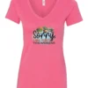 pink funny plant v-neck t-shirt with two flower pots and a wheelbarrow with the quote sorry, i have plants this weekend